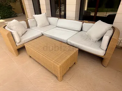 Outdoor Wicker Rattan L-Shaped Sofa Set with Cushions