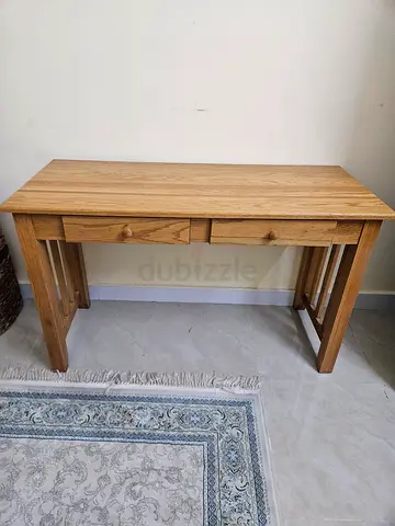 Solid Wood Console Table or computer desk with Two Drawers - Oak Finish