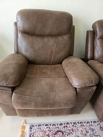 Brown Upholstered Recliner Armchair - Comfortable Single Seat + Two seater Recliner sofa with excell