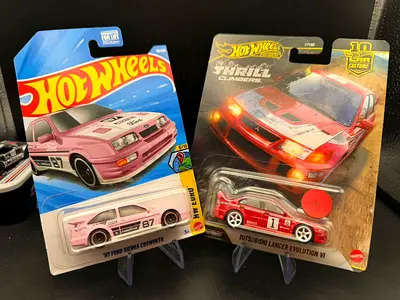 Hot Wheels 1:64 Die-Cast Cars (Ford Sierra Cosworth  Mitsubishi Lancer EVO VI) - New in Card