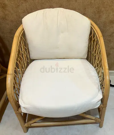 Rattan Armchair with White Cushion