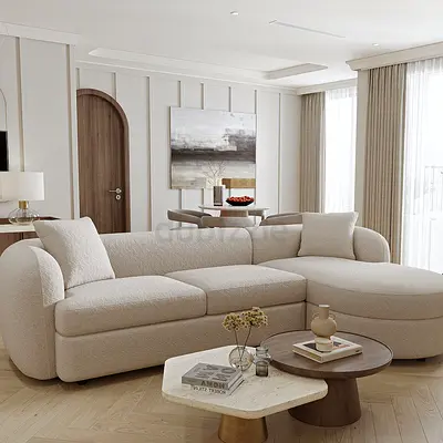 Modern Cream Boucle L-Shaped Sectional Sofa