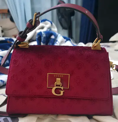 Guess Maroon Velvet Monogram Handbag