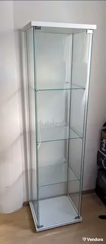 Modern Glass Display Cabinet with White Top and Base