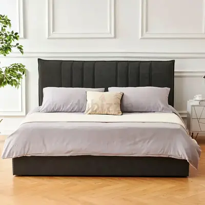 Padded cushion sleek line headboard queen bed frame