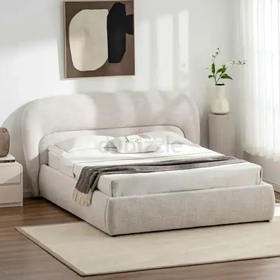 Wide curved headboard king size thick storage bed frame