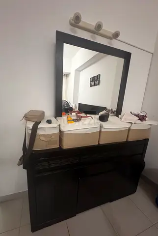 Dark Wood Dresser with Large Mirror - Good Condition