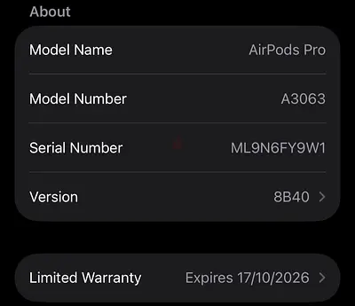 Apple AirPods Pro 3 (A3063) with Limited Warranty until Oct 2026 - Negotiable