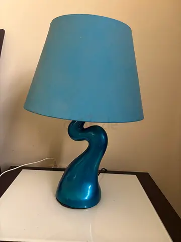 2 Blue Curvy Table Lamps with Shade - Good Condition