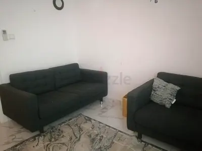 Grey Shaggy Living Room Rug with Geometric Border