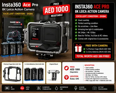 Insta360 Ace Pro 8K Leica Action Camera + Cage + 3 Batteries