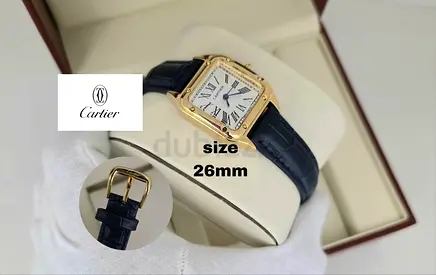 Cartier Santos 26mm Ladies Watch - Gold Case, Blue Leather Strap