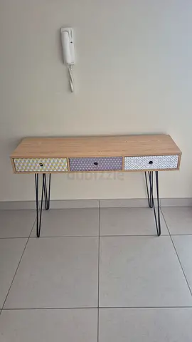 Scandi Console Table / Entryway Desk with Patterned Drawers  Hairpin Legs