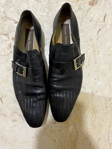 Cesare Paciotti Black Leather Monk Strap Dress Shoes - Size 44 Good Used Condition