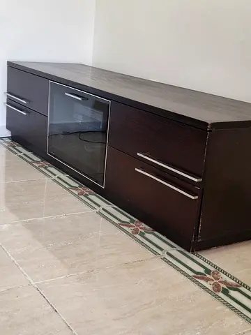Dark Wood TV Console / Entertainment Cabinet with Glass Door STORAGE 4 Drawers
