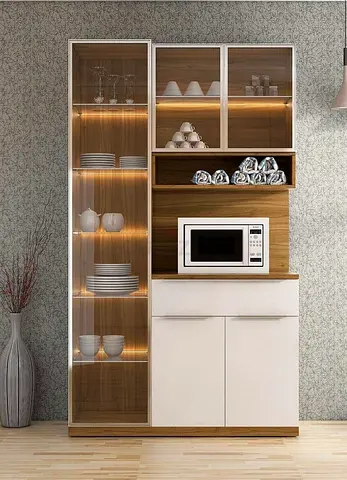 Modern Buffet Kitchen Cabinet and Display Unit with Built-in Lighting