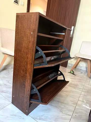Wooden Shoe Rack Cabinet with Flip-Down Shelves - Dark Brown
