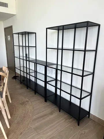 Vittsjo ikea: Black Metal Open Shelving Unit - Modular Display/Storage (Set of 3: two tall one short
