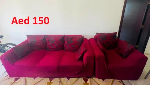 Red fabric 3-seater and armchair sofa set