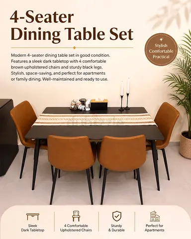 Modern 4-Seater Dining Table Set with Upholstered Chairs