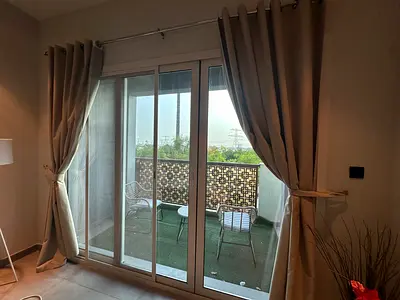 Beige black out Curtains with rod included