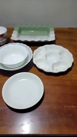 Mixed crockery set — plates, bowls and serving dishes (good condition)