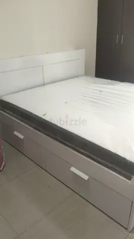 Ikea Malm White wooden storage bed with mattress - single/queen (with drawers)