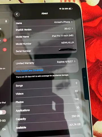 iPad Pro 11-inch (M5) 256GB - Good Condition, Apple warranty until 2027
