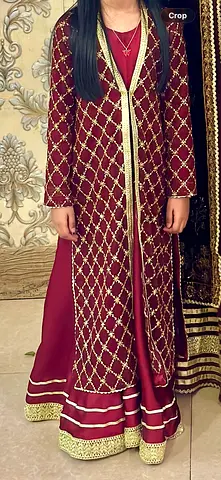 Maroon  Gold Embroidered Girls Party flared dress with gown (Perfect Condition)