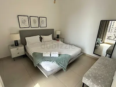 Queen bed with bedside tables and lamps - barely used, modern grey set