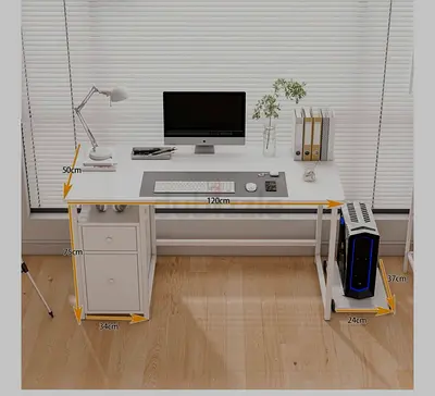 White Wooden Study Desk with Drawer Unit and CPU Stand - 120cm