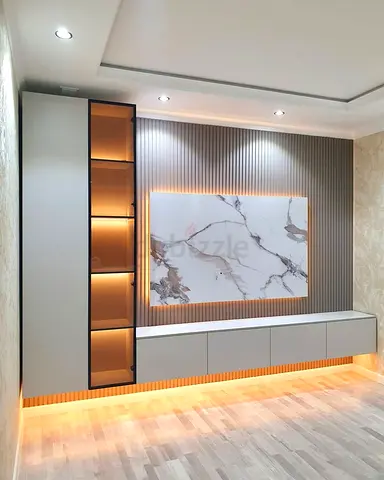 Modern wall-mounted entertainment unit with LED lighting