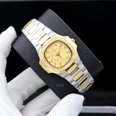 Patek Philippe Two-tone Gold  Steel Womens Master Copy Watch with stones Bezel