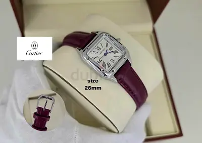Cartier-style Ladies Watch 26mm with Burgundy Leather Strap