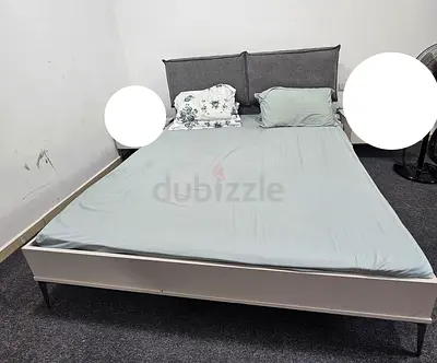 Double Bed Frame with Padded Headboard - Grey, excellent Condition