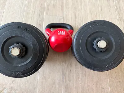 Set of Dumbbells with 2kg Plates + 14kg Kettlebell (1441 Fitness)