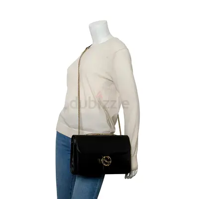 Authentic Gucci Dollar Interlocking GG Shoulder Bag – Black Calfskin Leather