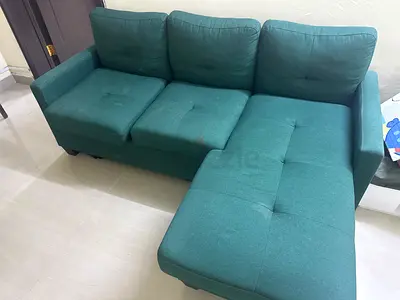 Green L-shaped 3-seater Sofa with Chaise Lounge - Good Condition