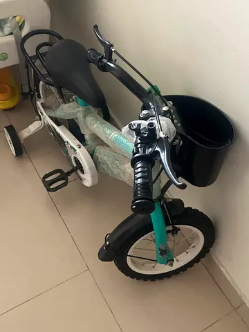 Kids 12-inch Bicycle with Training Wheels and Basket - Light Blue/White