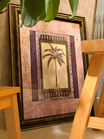 Framed Palm Tree Wall Art with Ornate Gold Frame