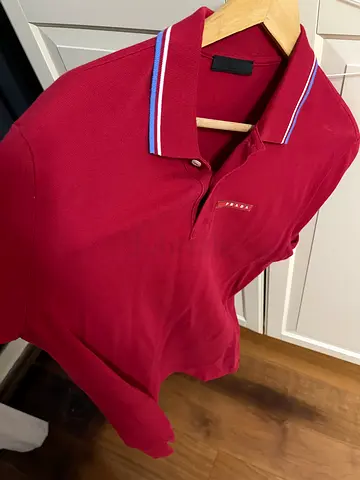 Authentic Prada Red short-sleeve polo shirt, size M-L