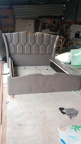 Upholstered Queen Bed Frame with Padded Headboard - Grey