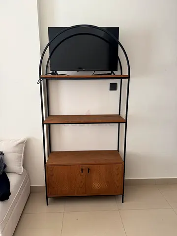 Metal and Wood Entertainment Shelf with Cabinet -comes with small tv
