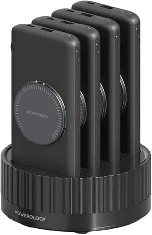 Powerology 4 in 1 Wireless Power Bank Station 10000mAh with Built-In Cable