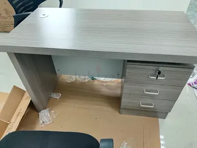 Gray Wooden Office Desk with Lockable Drawer Unit - Good Condition