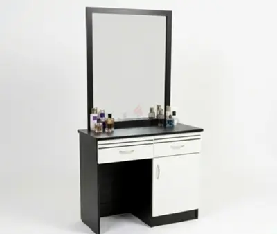 Compact Dressing Table with Mirror and Storage - Black  White