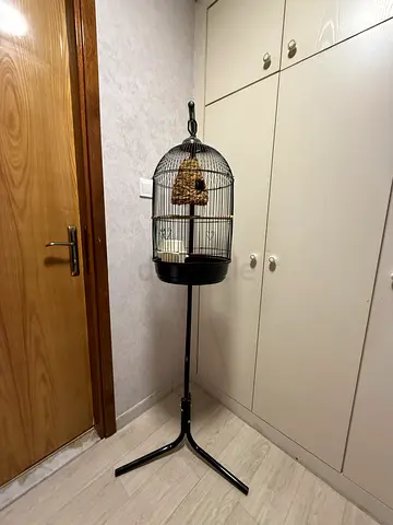 Black Round Bird Cage with Floor Stand