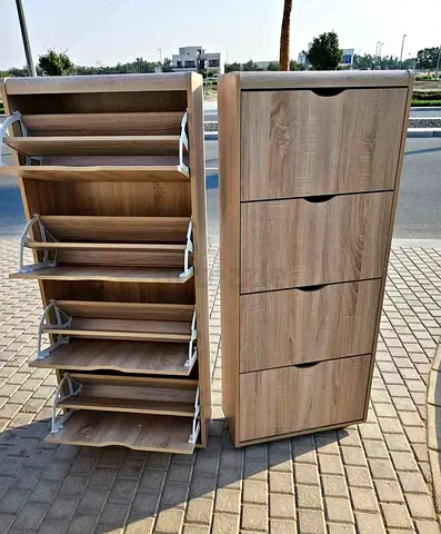 Slim 5-Drawer Shoe Cabinet in Light Oak (Pair) - Space-Saving Storage