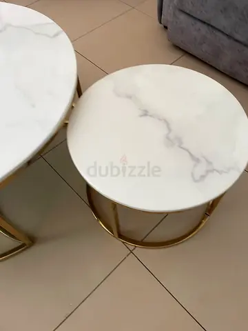 Set of 3 Marble-Top Nesting Side Tables with Gold Metal Frame