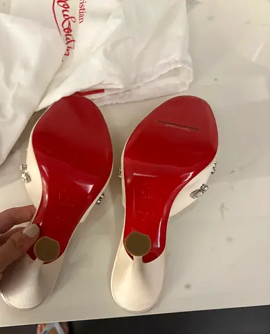 Christian Louboutin white pearl-embellished slingback heels (red sole) - preowned
